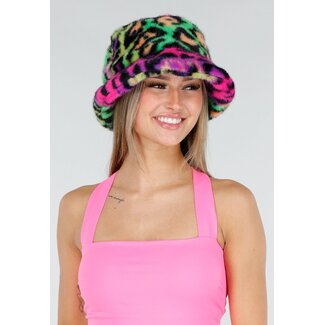 Neon-Bucket-Hat aus Kunstfell