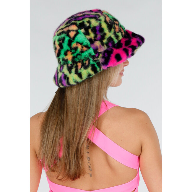 Multicolor Teddy Bucket Hat mit Leopardenmuster