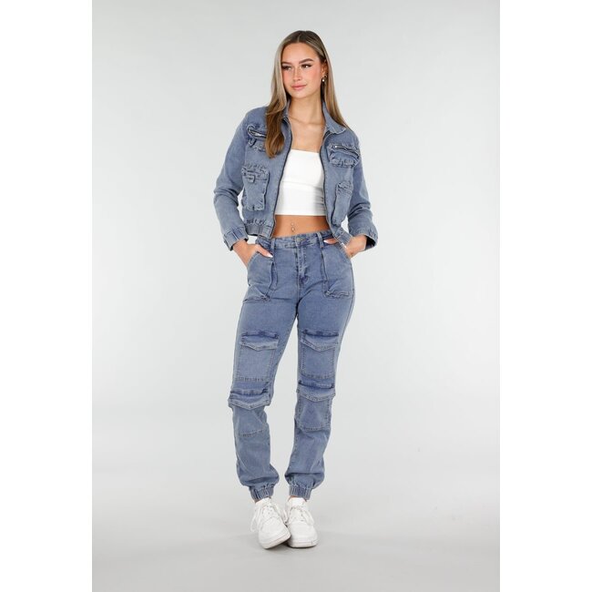 Denim-Cargo-Set Blau