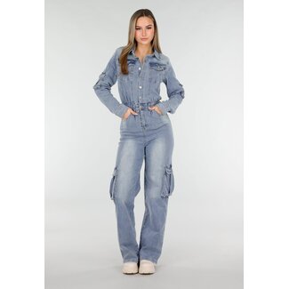 Denim-Cargo-Jumpsuit Blau