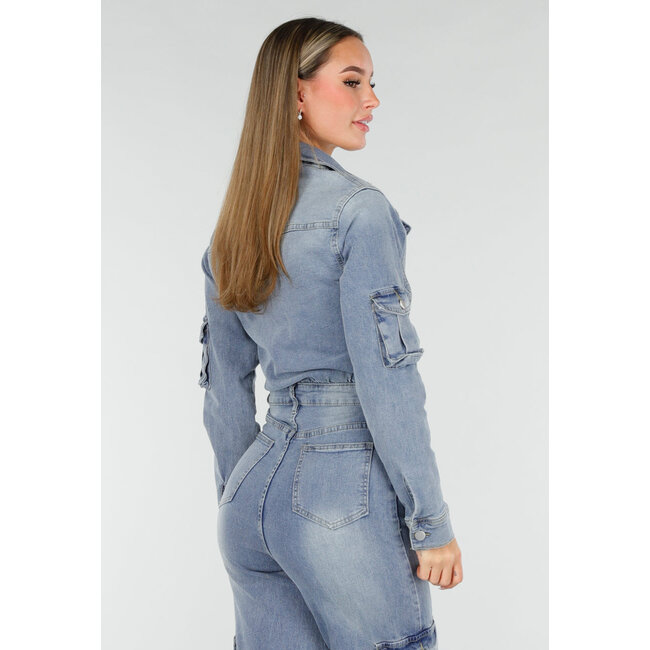 Denim-Cargo-Jumpsuit Blau