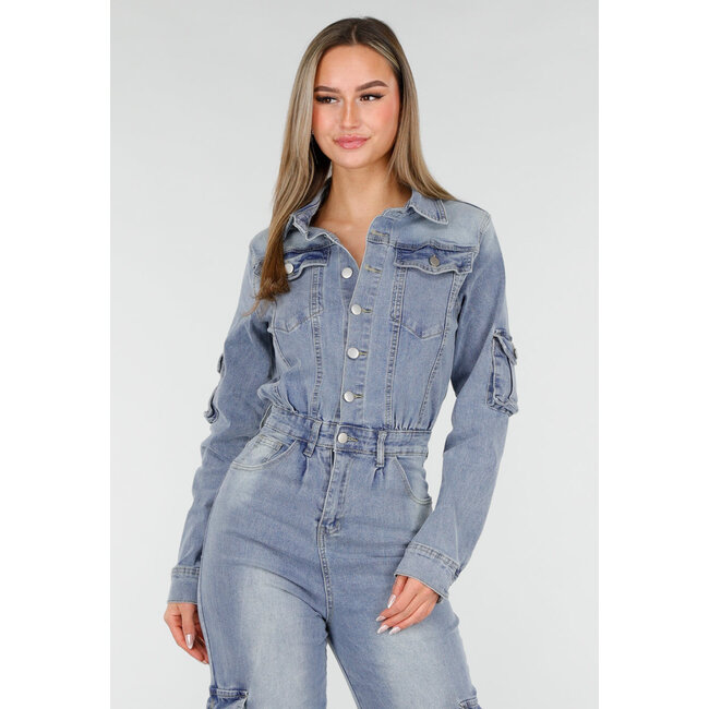 Denim-Cargo-Jumpsuit Blau