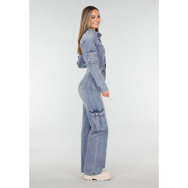 Denim-Cargo-Jumpsuit Blau
