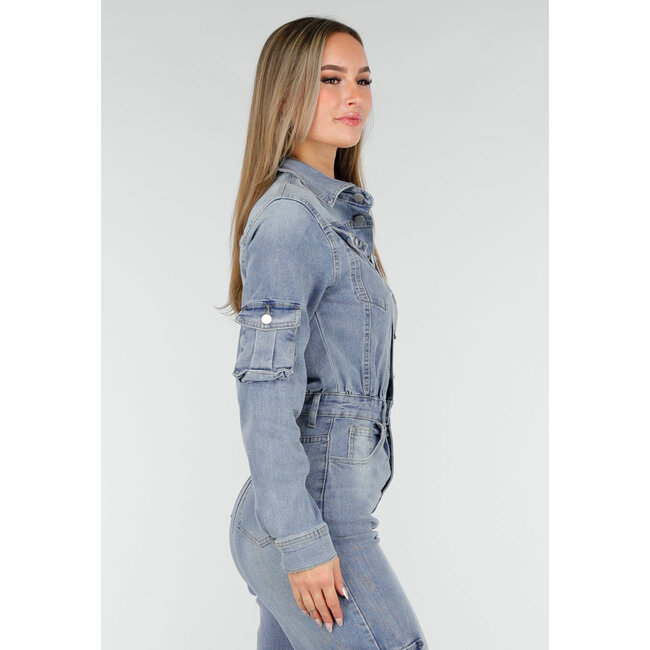 Denim-Cargo-Jumpsuit Blau