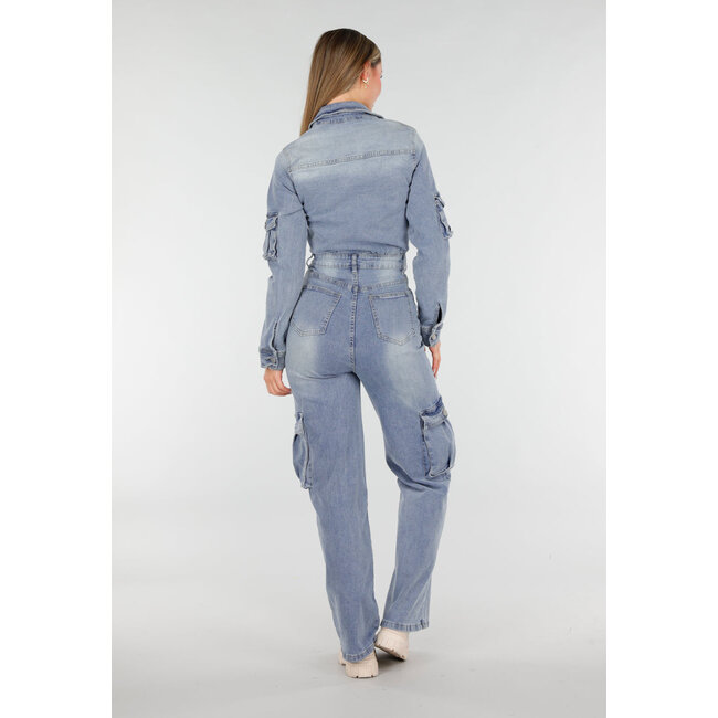 Denim-Cargo-Jumpsuit Blau