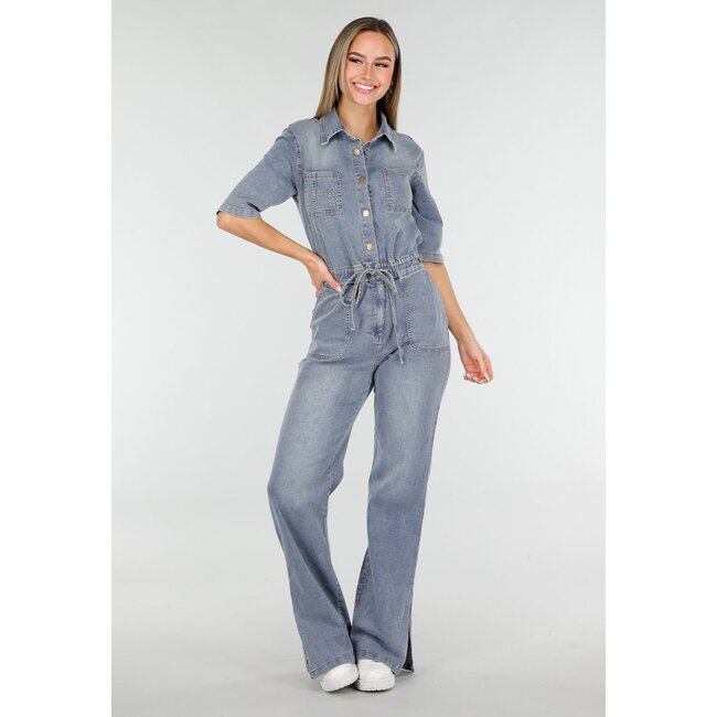 Denim-Jumpsuit mit elastischer Taille Blau