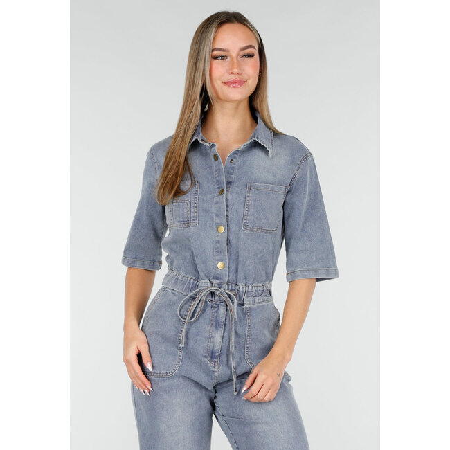 Denim-Jumpsuit mit elastischer Taille Blau