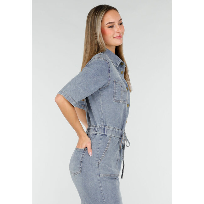 Denim-Jumpsuit mit elastischer Taille Blau