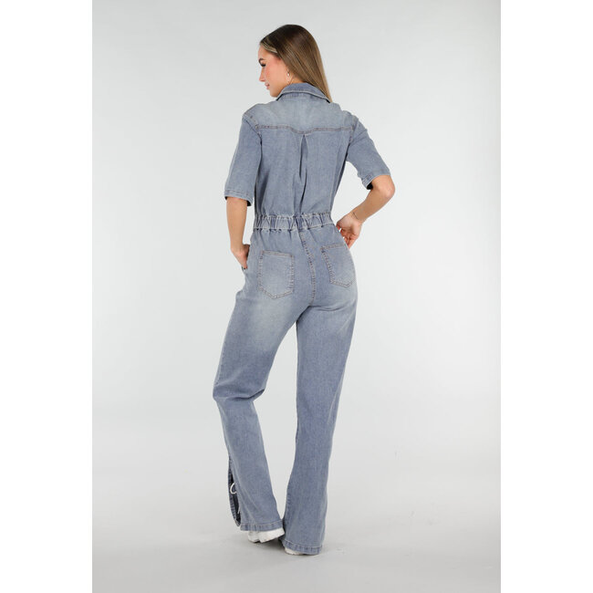 Denim-Jumpsuit mit elastischer Taille Blau