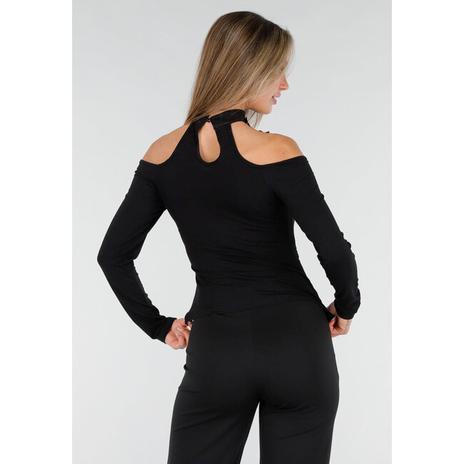 Cold Shoulder Peplum Top mit Choker Schwarz