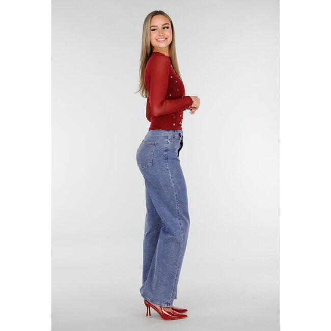 Bordeauxrotes Mesh-Oberteil mit Nieten