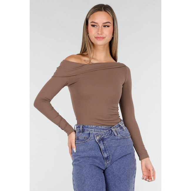 Braunes One-Shoulder-Stretch-Top