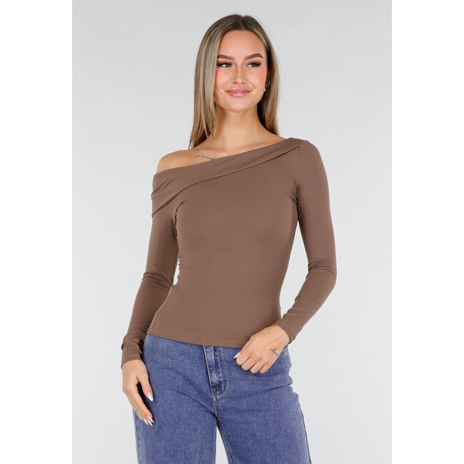 Braunes One-Shoulder-Stretch-Top