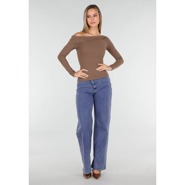 Braunes One-Shoulder-Stretch-Top