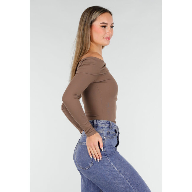 Braunes One-Shoulder-Stretch-Top