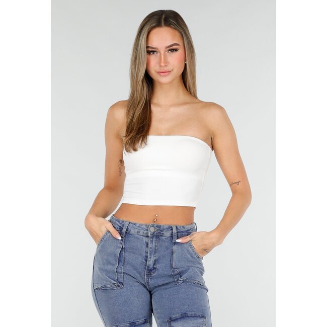 Weißes Bandeau-Crop-Top mit Polstern