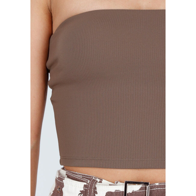 Braunes Bandeau-Crop-Top mit Polstern