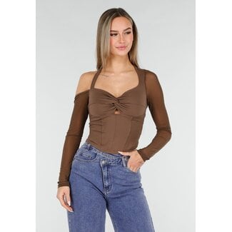 Braunes One-Shoulder-Oberteil aus Mesh