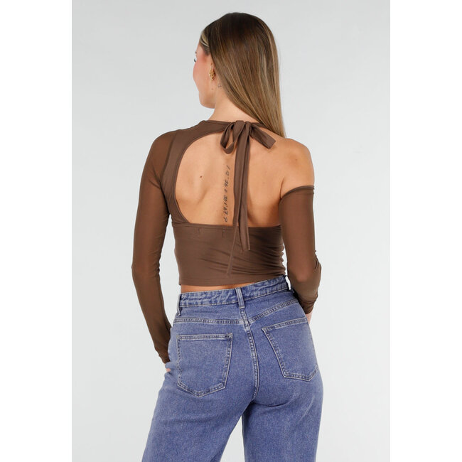 Braunes Crop Top mit gedrehtem Vorderteil