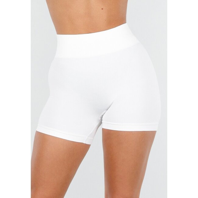 Weiße Sportshorts mit hoher Taille und Stretchanteil