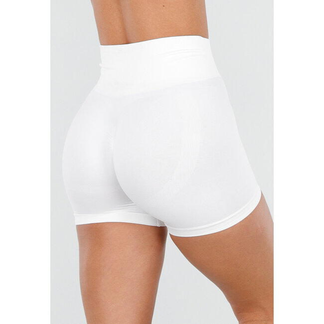 Weiße Sportshorts mit hoher Taille und Stretchanteil