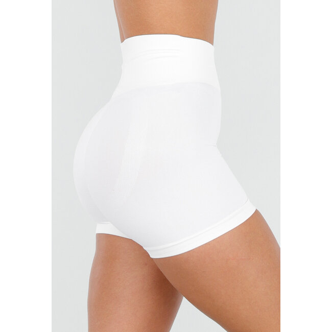 Weiße Sportshorts mit hoher Taille und Stretchanteil