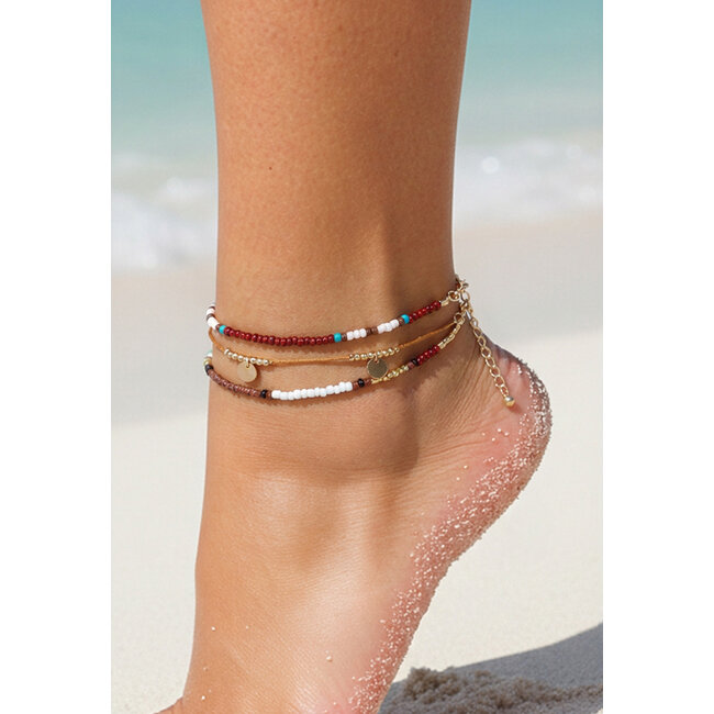 3-teiliges Knöchelarmband-Set mit mehrfarbigen Rocailles-Perlen