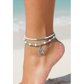 Doppeltes Fußkettchen mit Perlen und Dreamcatcher-Charme