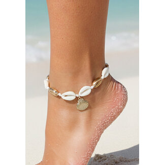 Kaurimuschel-Knöchelarmband mit Schleifenverschluss und goldenem Charme