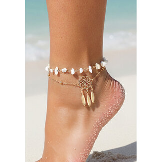 Goldfarbenes, geschichtetes Fußkettchen mit Traumfänger-Charme