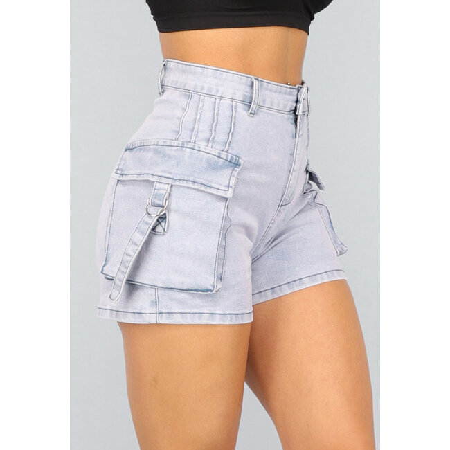 Blaue Denim Cargo-Shorts mit Stretch
