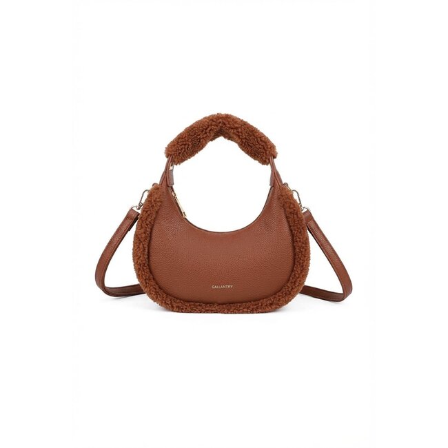 Braune Bont Look Halbmond-Handtasche mit abnehmbarem Schulterriemen