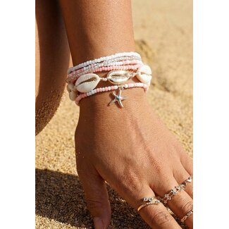 Weiß/rosa Armbandset mit Muscheln