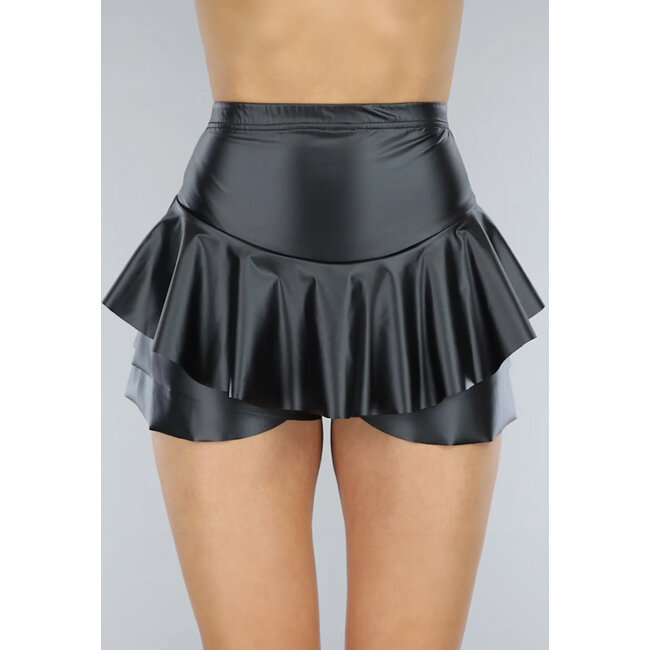 Schwarzer Skort mit Plissee in Lederoptik