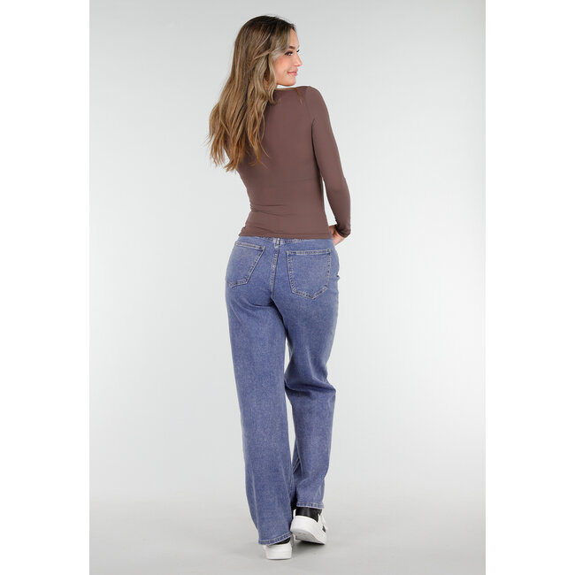 Basic Stretch Top Braun mit langen Ärmeln