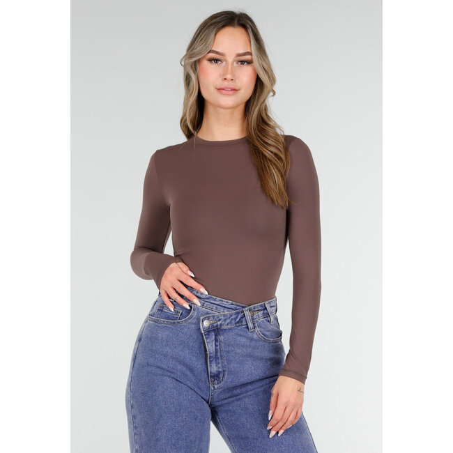 Basic Stretch Top Braun mit langen Ärmeln
