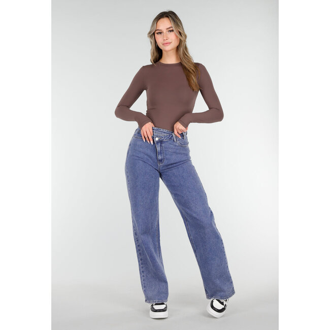 Basic Stretch Top Braun mit langen Ärmeln