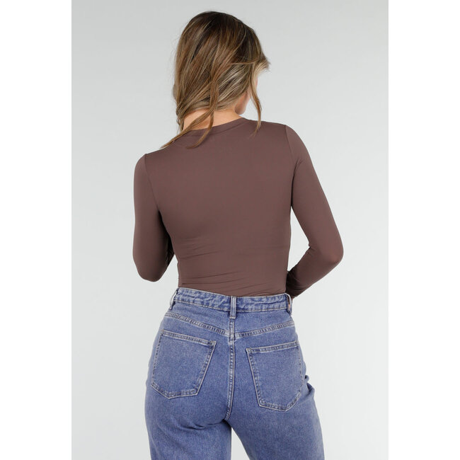 Basic Stretch Top Braun mit langen Ärmeln
