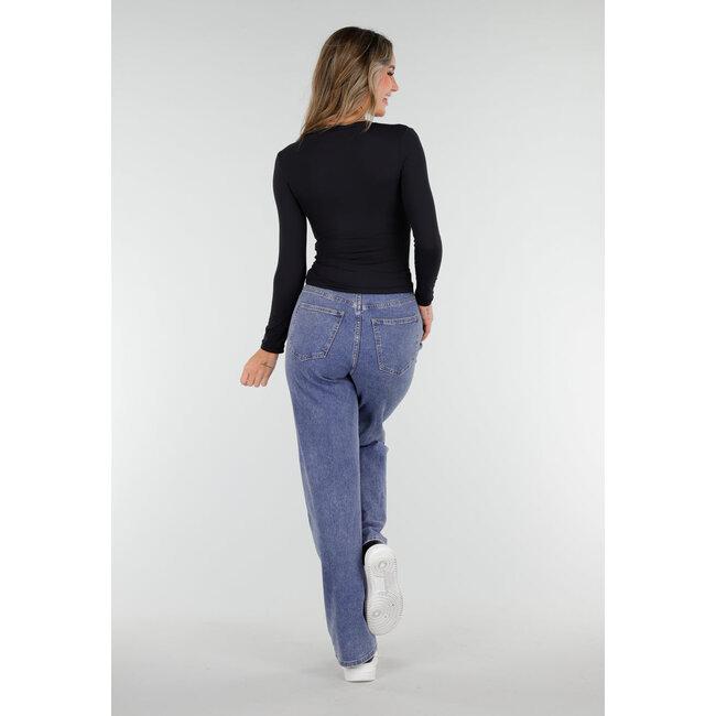 Schwarzes Basic-Stretch-Oberteil mit langen Ärmeln