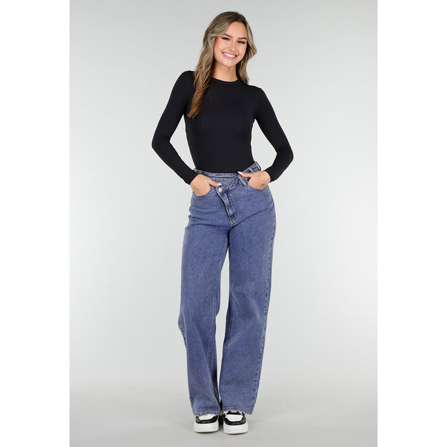 Schwarzes Basic-Stretch-Oberteil mit langen Ärmeln