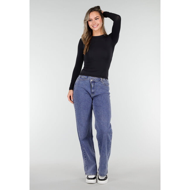 Schwarzes Basic-Stretch-Oberteil mit langen Ärmeln