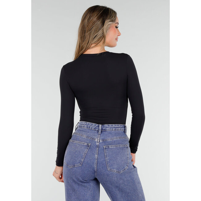 Schwarzes Basic-Stretch-Oberteil mit langen Ärmeln