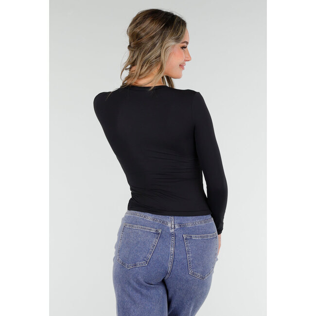 Schwarzes Basic-Stretch-Oberteil mit langen Ärmeln