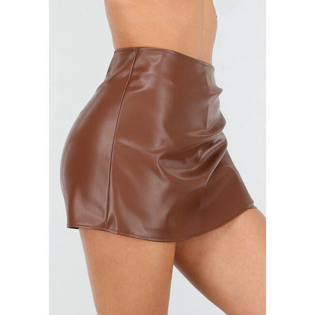 Lederoptik-Skort Braun