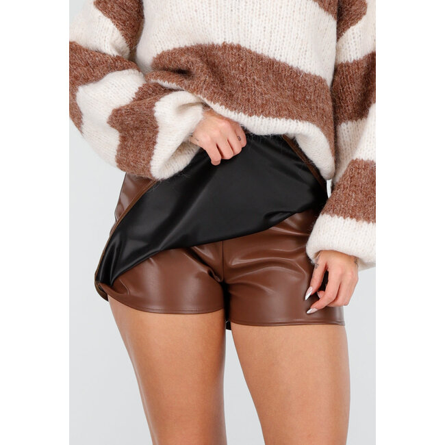 Lederoptik-Skort Braun