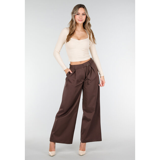 Mid Waist Wide Leg Hose Hose Braun