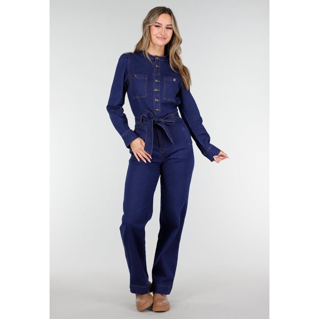 Denim-Jumpsuit mit Schleifengürtel Blau