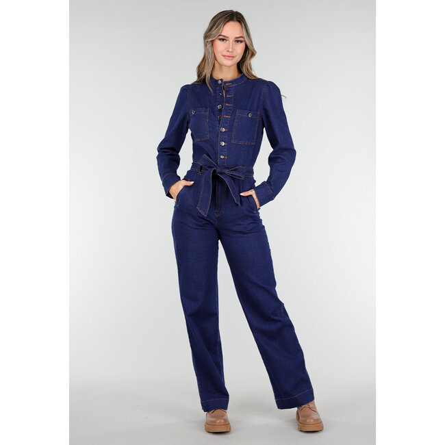 Denim-Jumpsuit mit Schleifengürtel Blau