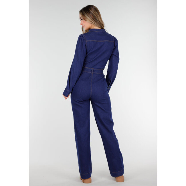 Denim-Jumpsuit mit Schleifengürtel Blau