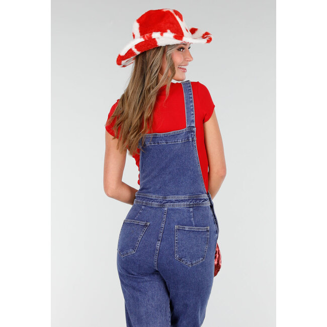 Roter Cowboyhut mit Kuhmuster aus Kunstfell